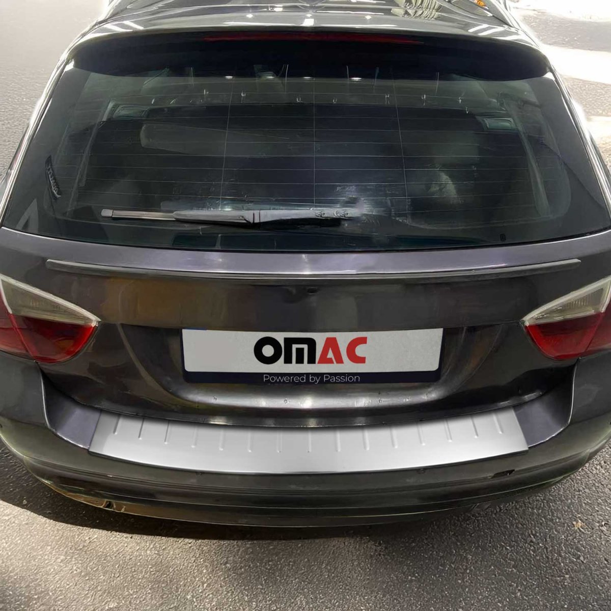 BMW 3 Series E91 Rear Bumper Sill Cover - Omac - S. Steel - Gloss Silver - '09-'11